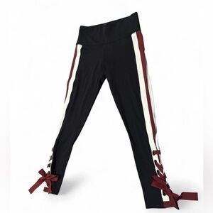 Urban Savage Lace Up Bow Leggings Small Black Red White Stripe Athleisure NWOT